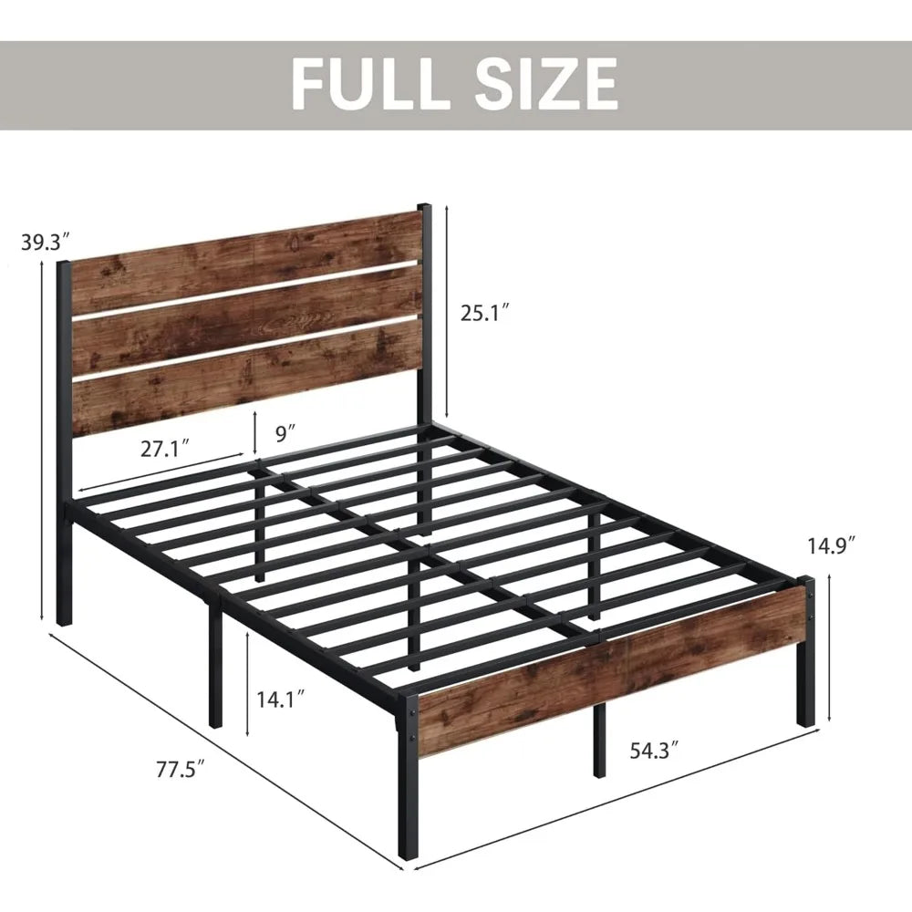 Full Bed Frame with Headboard and Footboard, Metal Full Bed Frame with Under Bed Storage, All-Metal Support System, No Box Spring Needed
