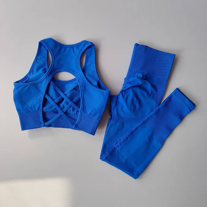 Women's Seamless Workout Set High Waisted Yoga Pants & Sports Bra with Removable Pads/ Booty Lifting for Running Training