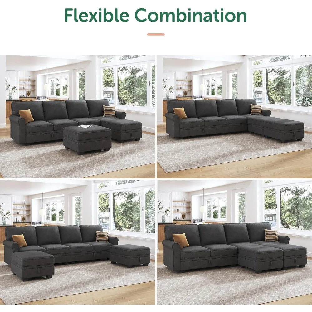 U-Shaped Sectional Sofa with Storage and Reversible Chaise