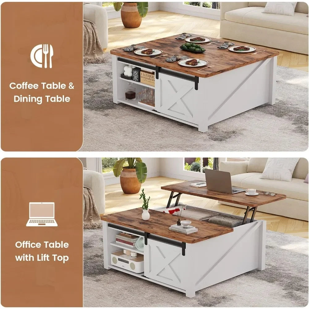 31.5" Lift Top Coffee Table with Storage, Square Coffee Tables for Living Room, Farmhouse Coffee Table with Large Hidden Storage