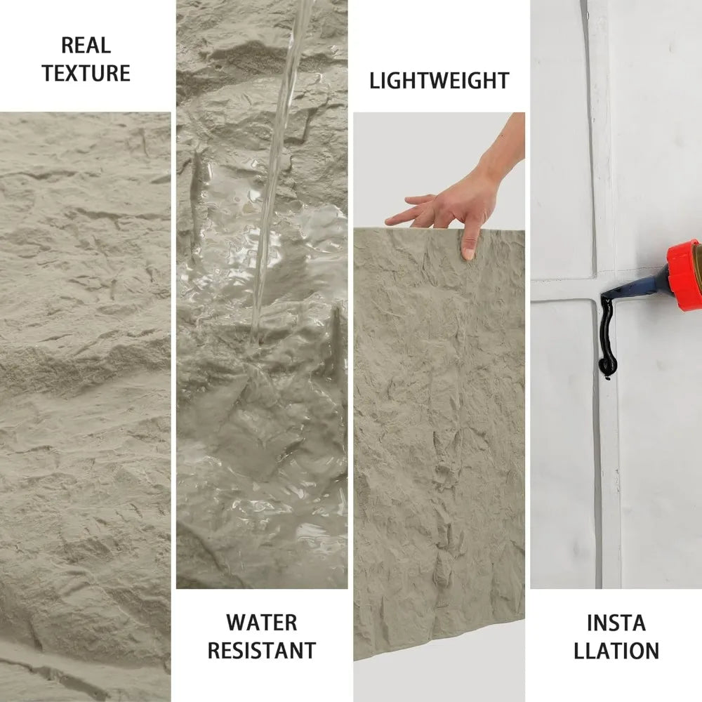 3D Faux Stone Wall Panels - 3 Pack Wainscoting for Interior Decor, Waterproof Covering, 47.24 Inch