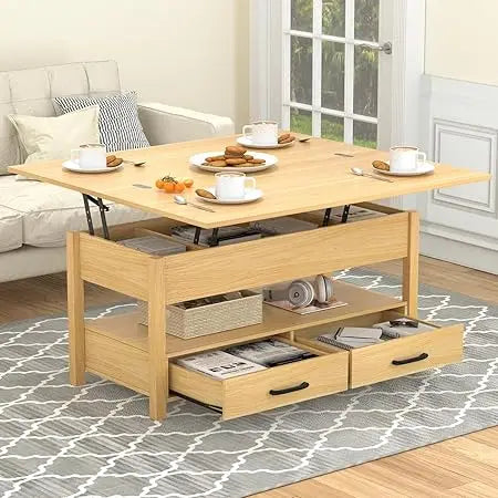 42'' Lift Top Coffee Table, 4-in-1 Multifunctional Lift Coffee Table with Storage & Hidden Compartments, Farmhouse Coffe Table