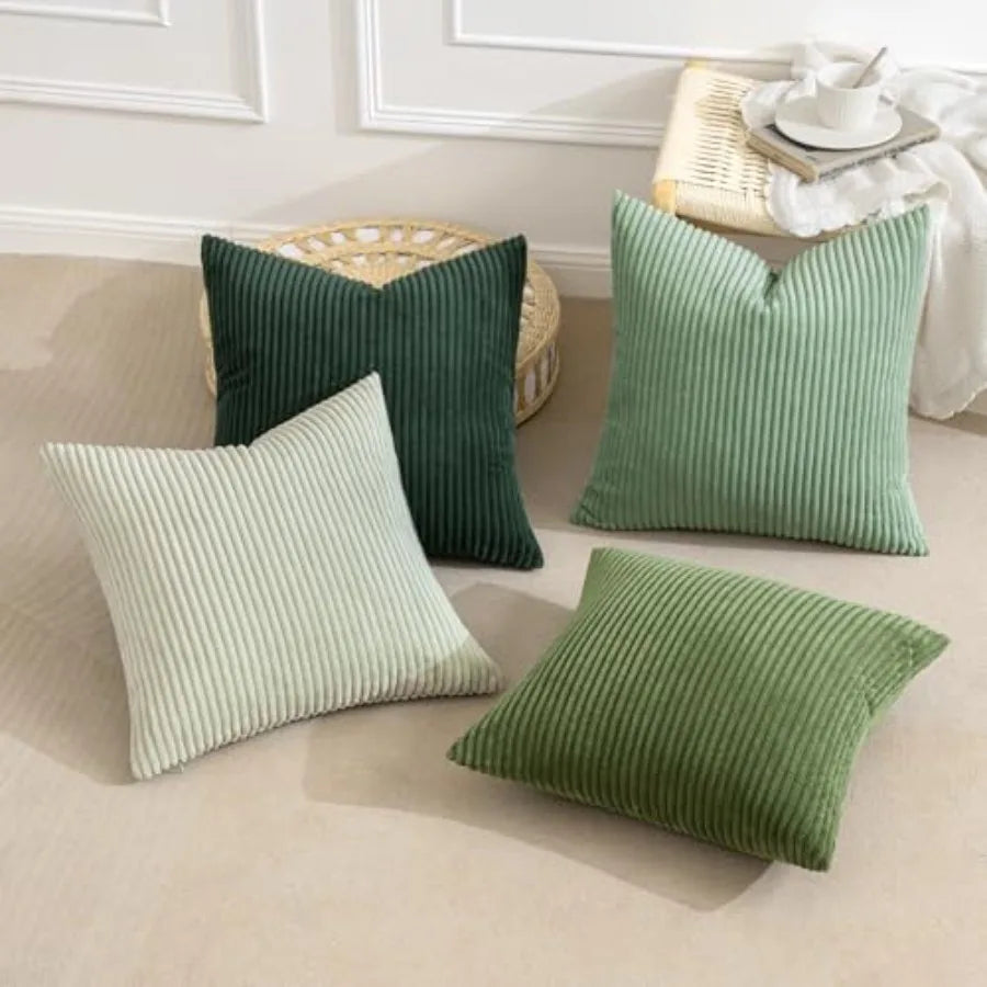 Boho Farmhouse Sage Green Throw Pillow Covers/ 18x18 Inch Set of 4 Modern Nordic Cushion Covers/ Soft Corduroy Spring Home Decor