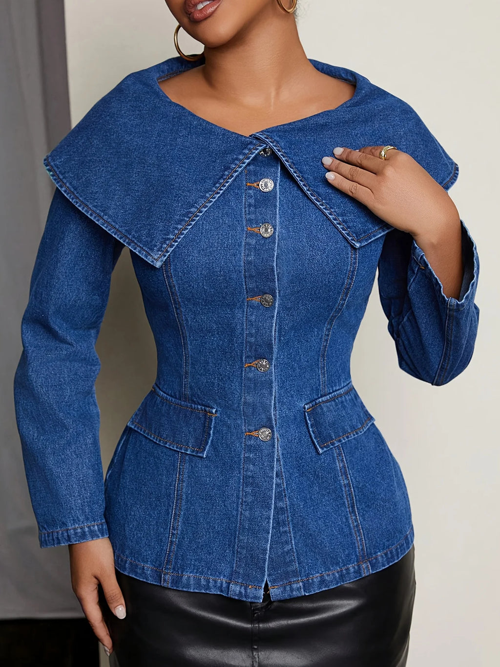 Vintage Style Denim Jacket | Boat Collar Design and Waist Cinching Cut | Replicating the Fashion Charm of the 90s, Perfect!