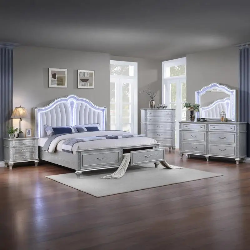 King 5PC Bedroom Set with Upholstered LED Headboard