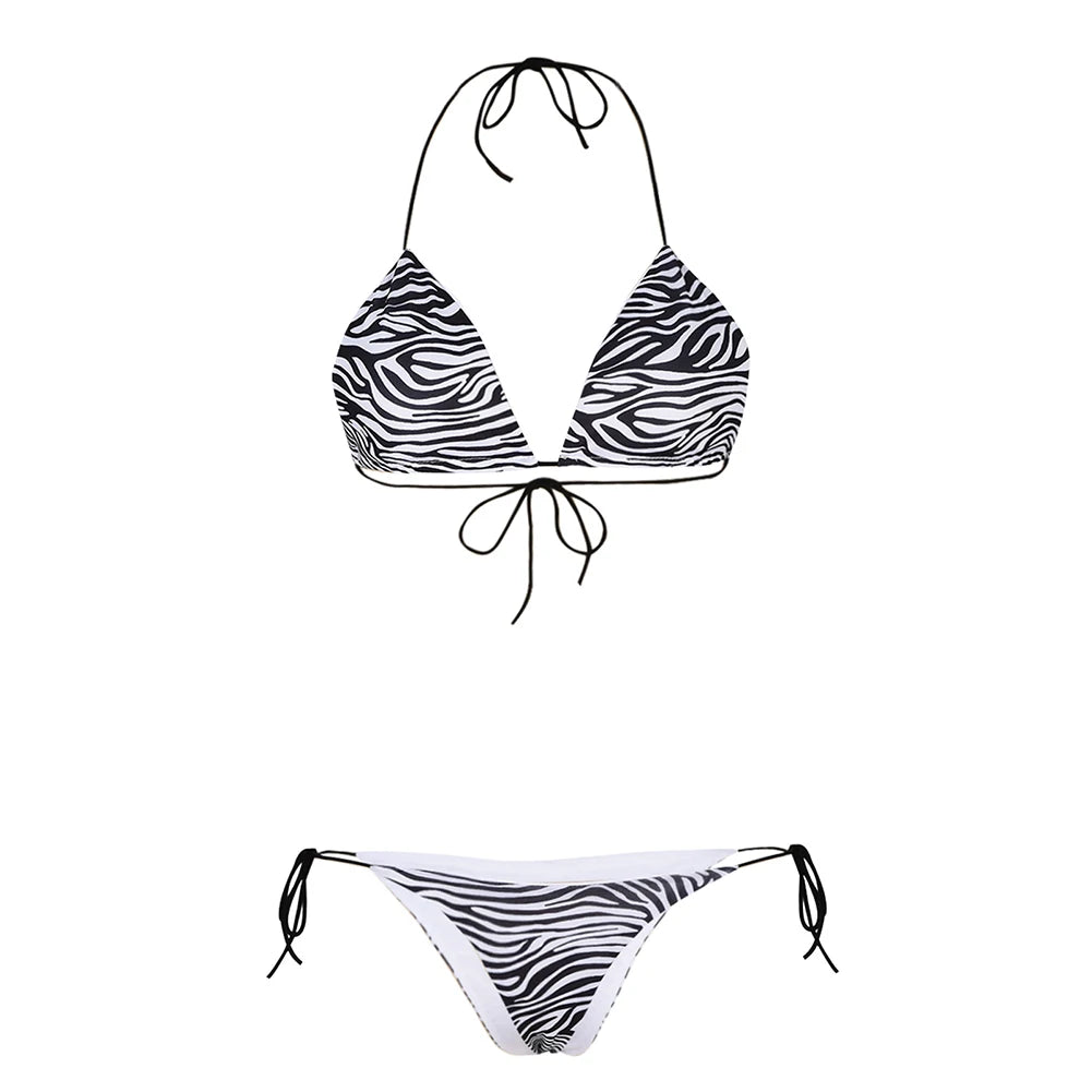 2 Pcs/Set Bikini Set Sexy Bikinis Bathing Suit/ Solid Color/ Halter Neck Strap/ Thong Women Swimsuit Set for Beach Swimwear