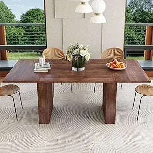 78 Inch Dining Table for 6 8 10, Modern Farmhouse Rectangular Kitchen Table, Long Dining Room Tables with Wood Strip Base for Kitchen