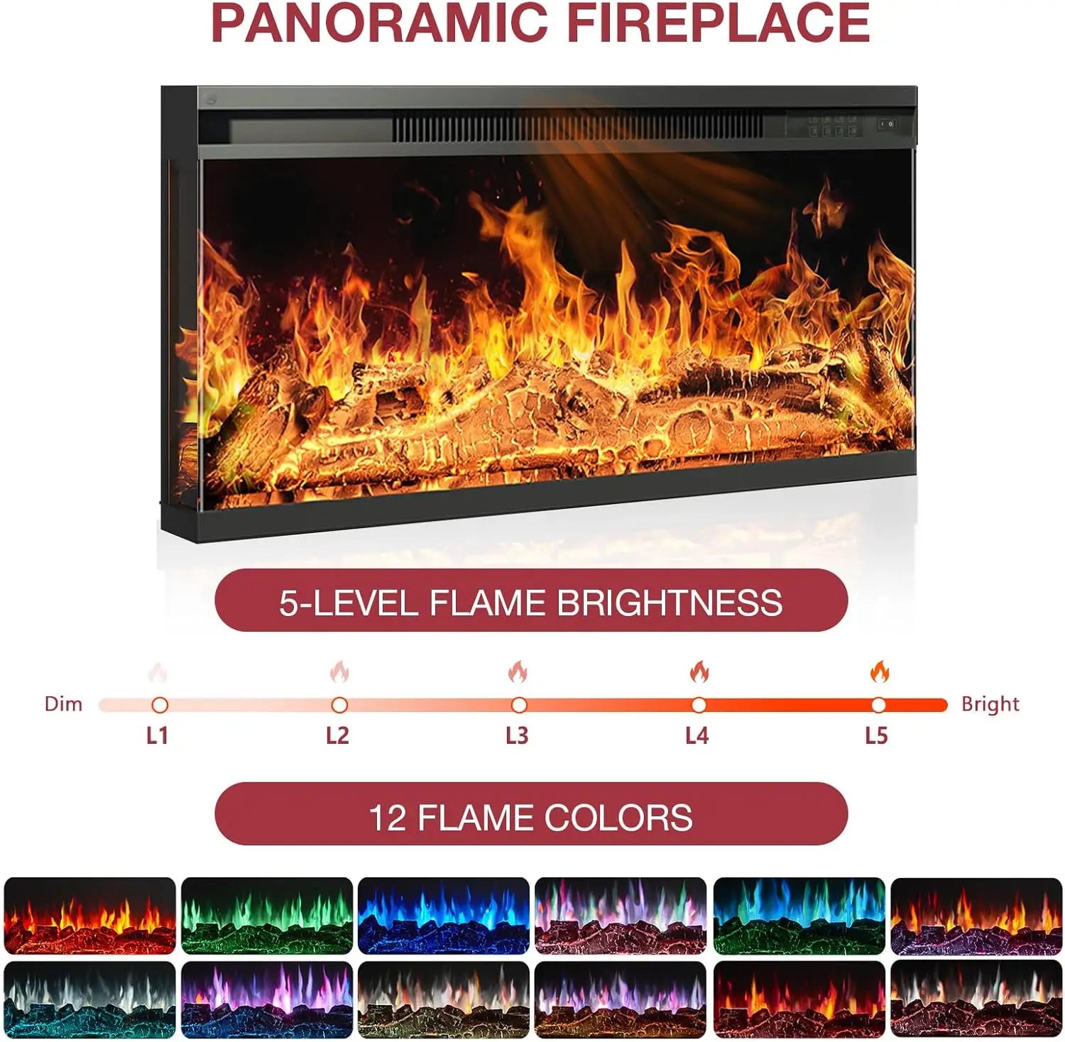 36 Inch 3-Sided Glass Fireplace TV Stand for TVs up to 80",Rustic Media Entertainment Center/Console Table with Glass Door/Storage