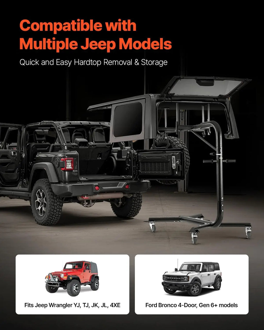 Jeep Hardtop Removal Lift System for 200 lbs, Easy Single-Person Operation, Compatible with Jeep Wrangler