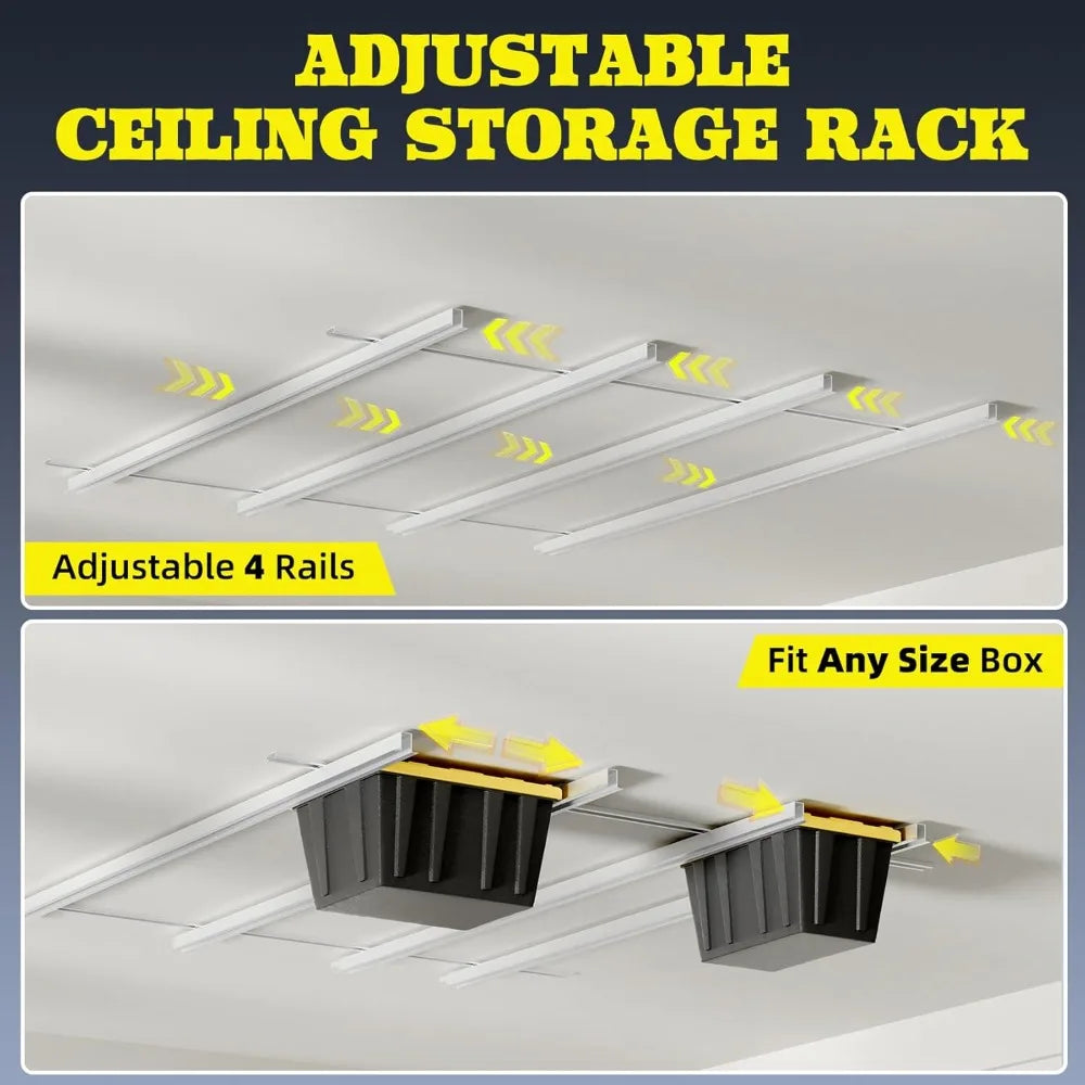 Extra Large Overhead Garage Storage Rack - Holds Up to 15 Tote Bins, 0.1-inch Thickened Heavy Alloy Steel, Ideal for Garage Tote