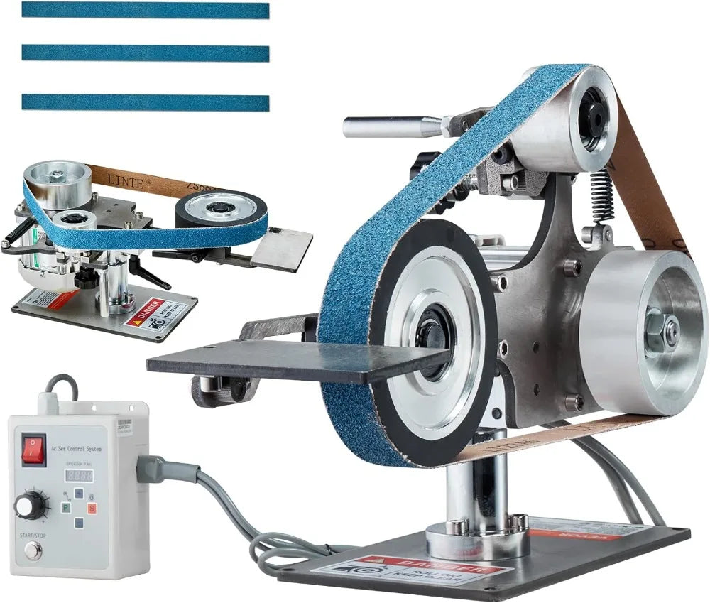 Variable Speed Belt Grinder Sander, 30x1-Inch Polisher with VFD, 550W Metalworking Machine for Knife Making & Wood Sanding