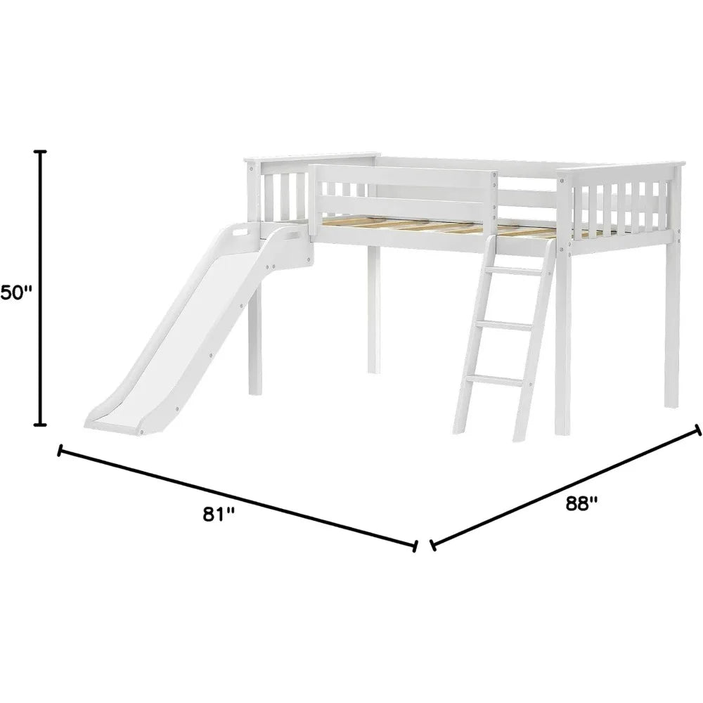 Twin-Size Low Loft Bed with Slide and Ladder - Durable Solid Wood Children's Bedroom Furniture, Supports Up to 400 Pounds