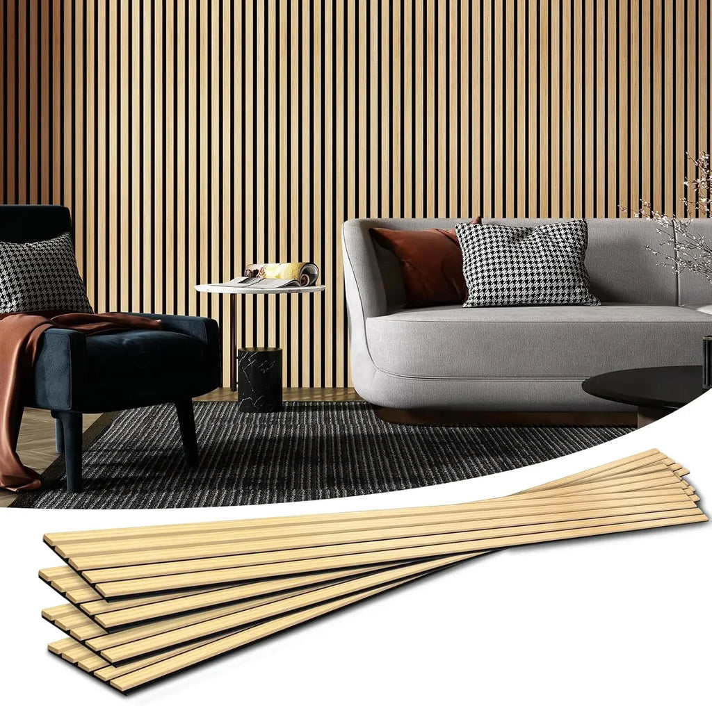 4-Piece Wood Slat Acoustic Panels for Stylish Decor and Noise Reduction, 3D Textured Panel for Ceiling and Wall, Oak