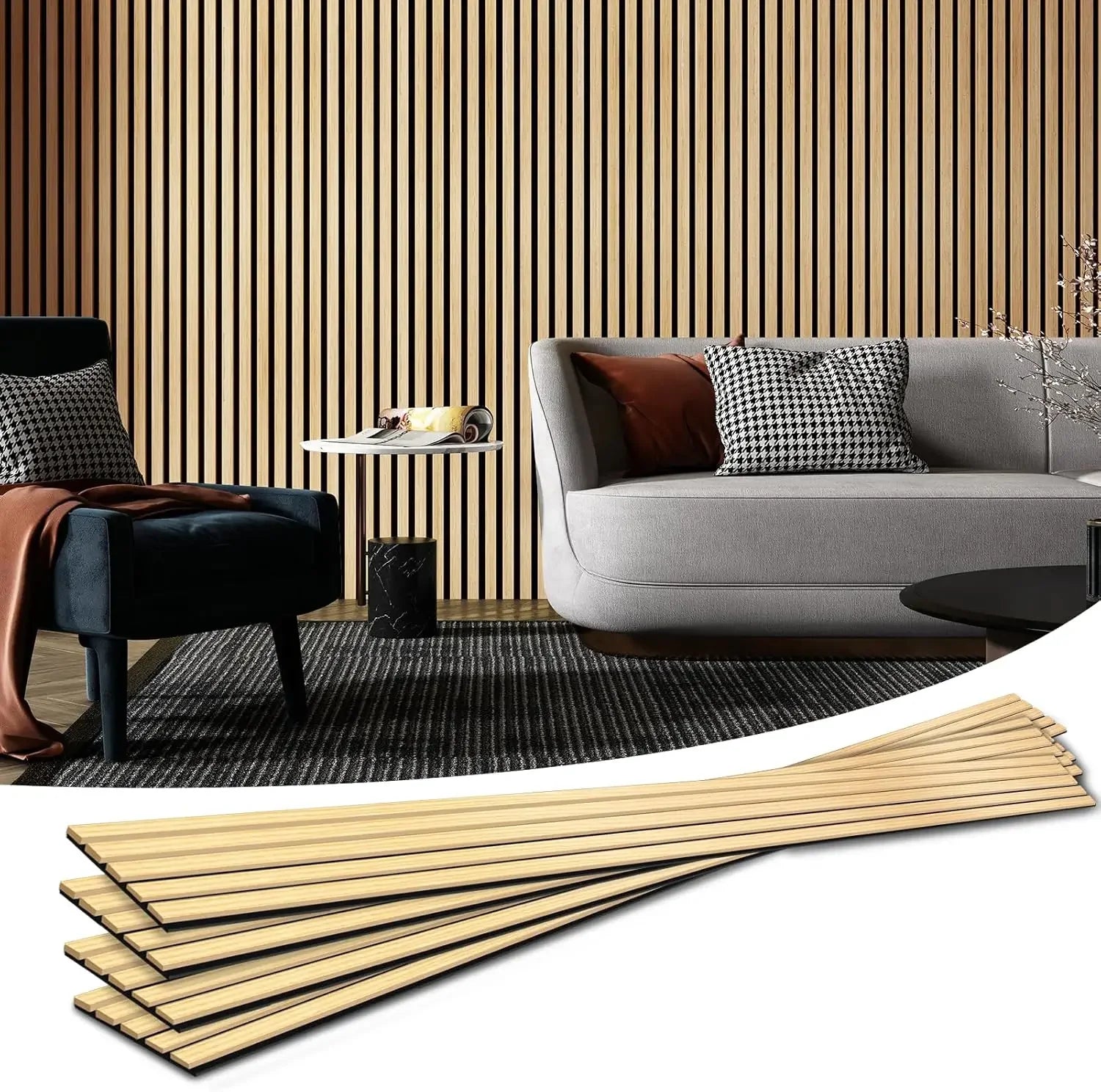 4-Piece Wood Slat Acoustic Panels for Stylish Decor and Noise Reduction, 3D Textured Panel for Ceiling and Wall, Oak