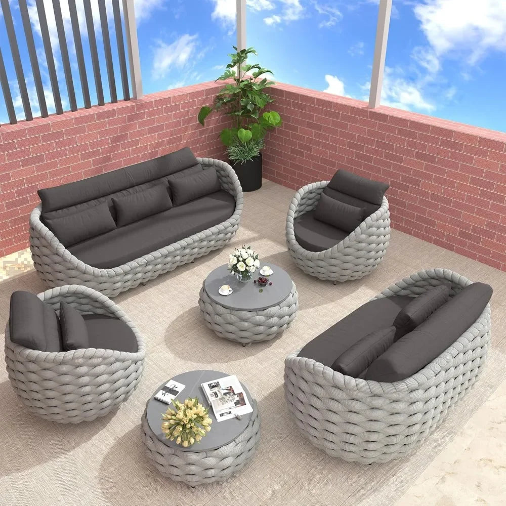 Outdoor Patio Furniture Set 6 Pieces Aluminum Sectional Sofa, Metal Patio Conversation Set