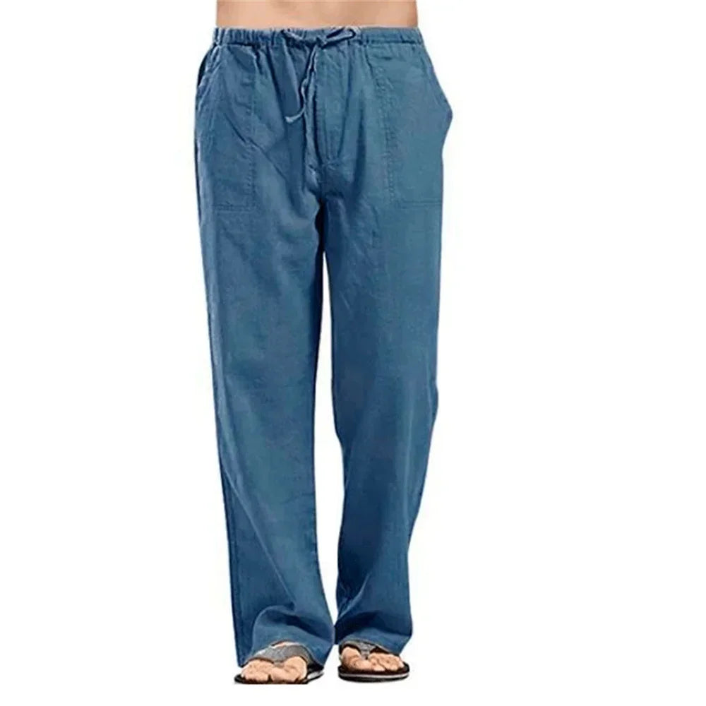 Men's Cotton Linen Pants/ Summer Solid Color Breathable Linen Trousers/ Male Casual Elastic Waist Fitness Pants