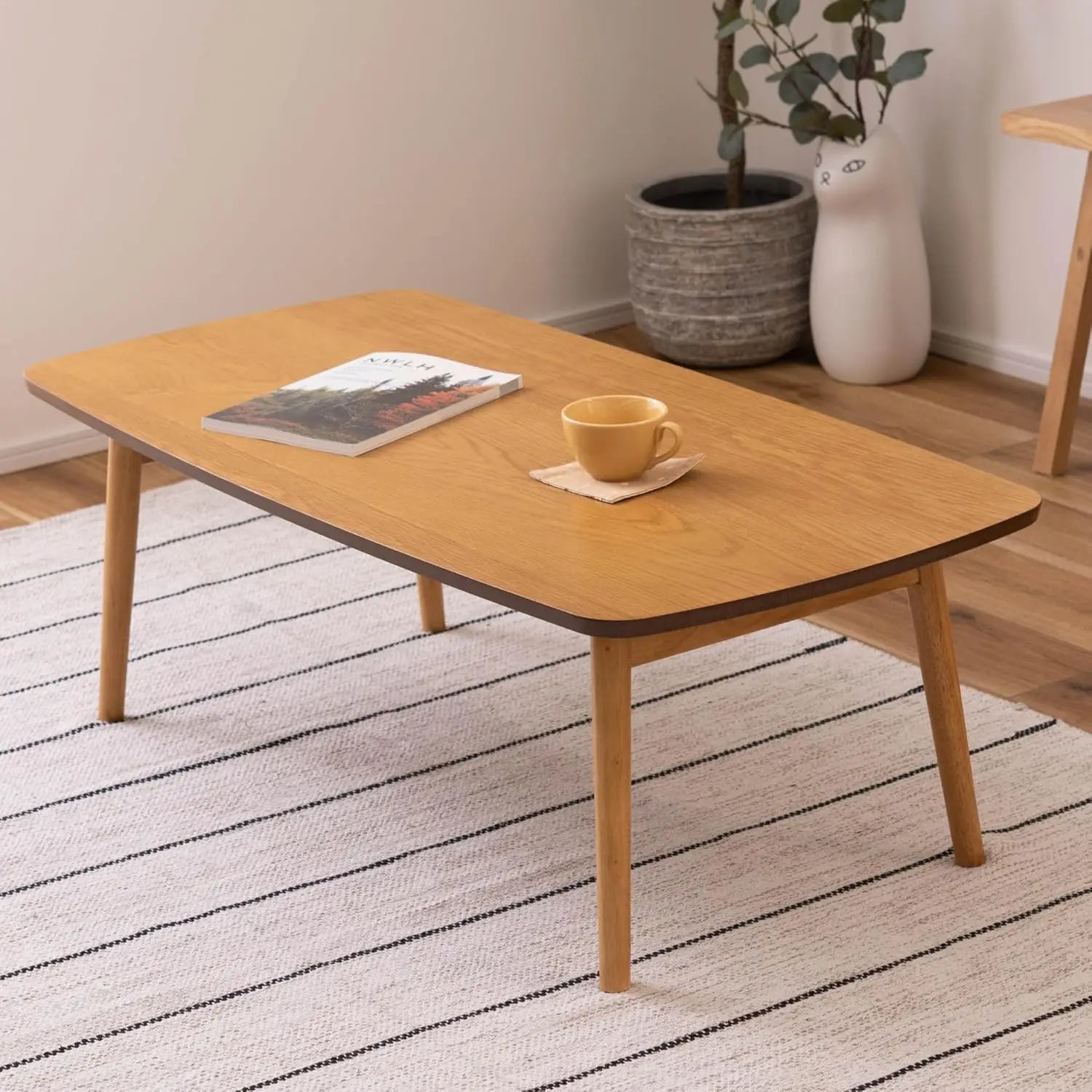 XMSJ.Folding Legs Table W41.3 x D20.5 x H14.0 Inches Natural Oak and Rubber Wood Material Home and Living Coffee Table Natural