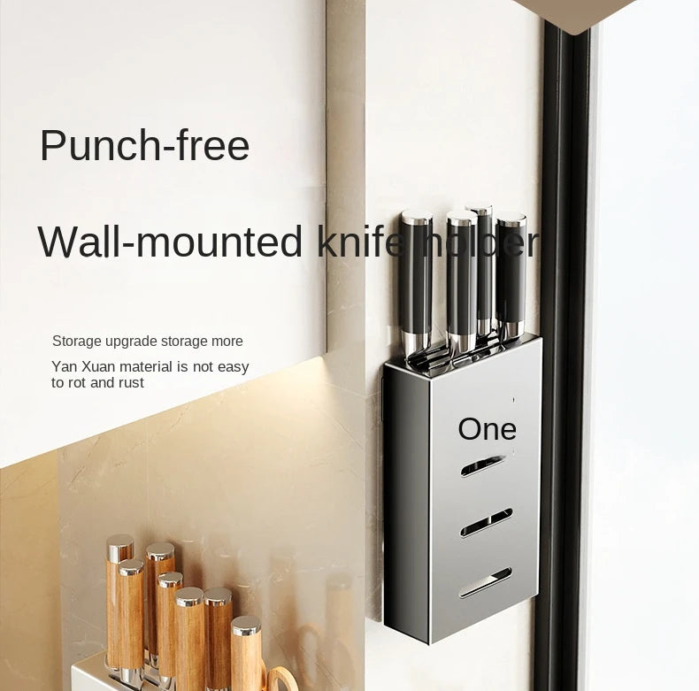 Kitchen Knife Storage Box, Knife Holder, Non-Perforation, Wall-Mounted Rack, Kitchen Items, Kitchen Accessories Organizer