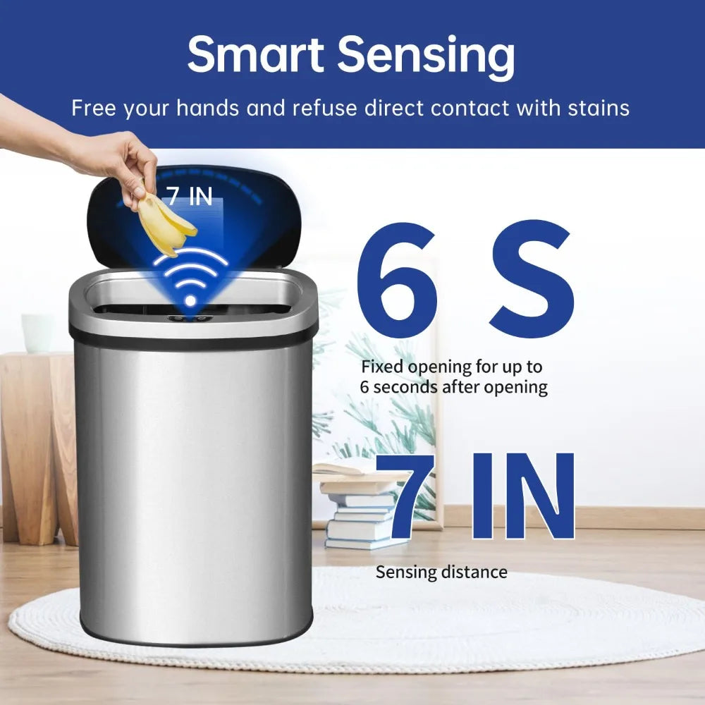 13 Gallon Automatic Touchless Trash Can with Odor Control | Stainless Steel Sensor Garbage Bin for Kitchen, Bathroom, Office