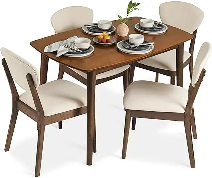 Mid-Century Modern 5-Piece Dining Set: Compact Table and 4 Padded Chairs for Home or Apartment