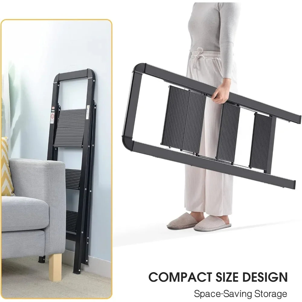 Customizable-Aluminum 3 Step Ladder, Lightweight Step Stool With Non-Slip Pedals, Handrail, 330 LBS Foldable Step Ladder