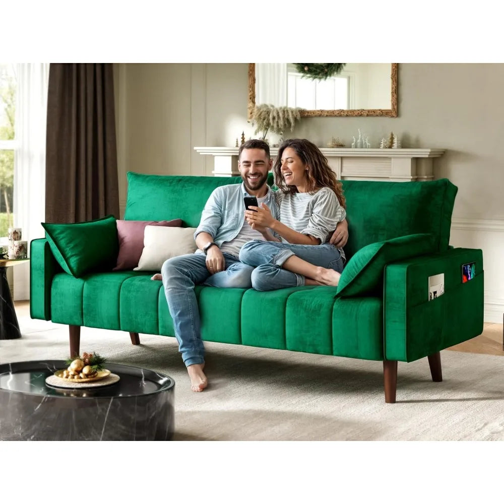 67" Loveseat Sofa, Velvet Fabric Sofa Couch for Small Space, Modern Loveseat with Button Tufted Seat and Side Storage Pockets