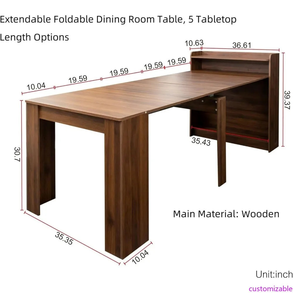 Expandable Dining Table for 1-10 People: 30 to 88.4" Long, Folding Storage, Modern Rustic Style, Rectangular Wood Design