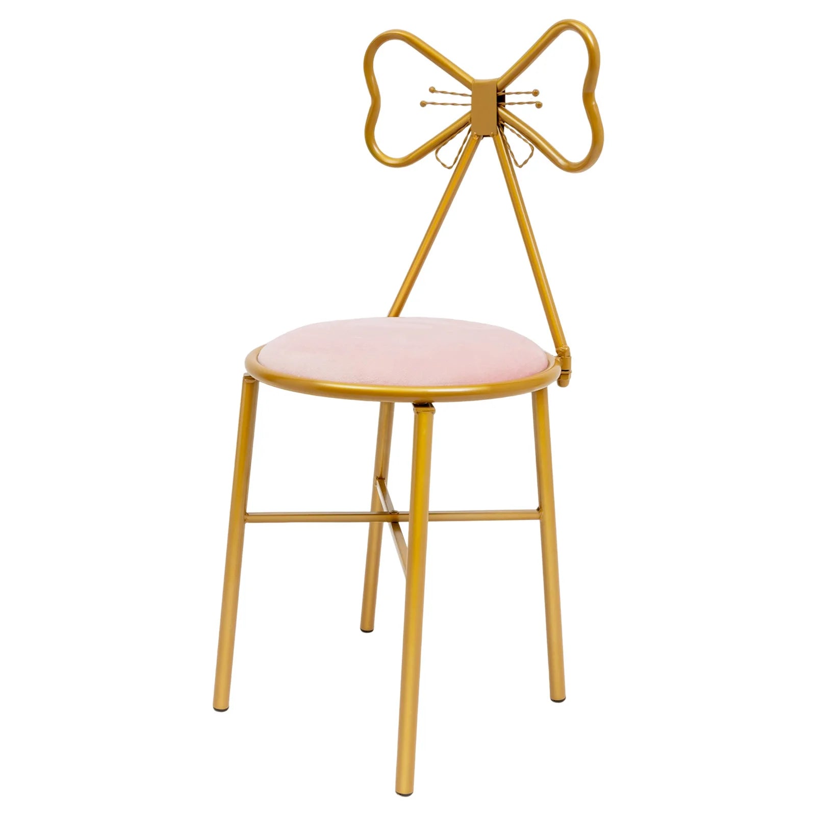 Elegant Pink Butterfly Backrest Chair with Soft Cushion, Iron Frame Dining Chair for Living Room Bedroom and Cafe Decor