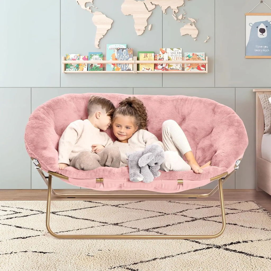 Double Cozy Chair/Faux Fur Saucer Chair for Bedroom/X-Large Loveseat, Pink