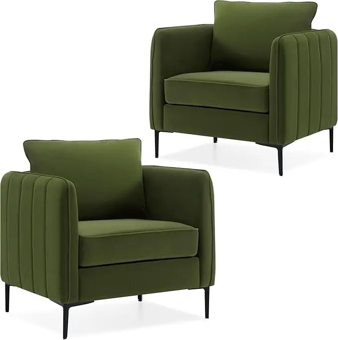 Velvet Accent Chairs Set of 2, Comfy Velvet Armchair with Thick Cushion and Wood Frame