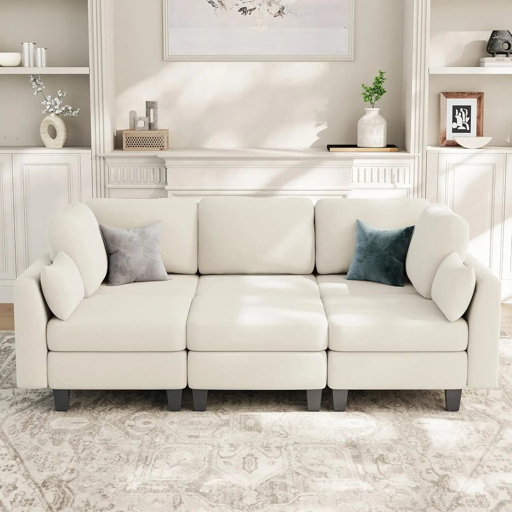 6-Seater Beige Sectional Sleeper/Sofa with Comfortable Modular Couches and Convertible Sofas Featuring Ottoman Storage