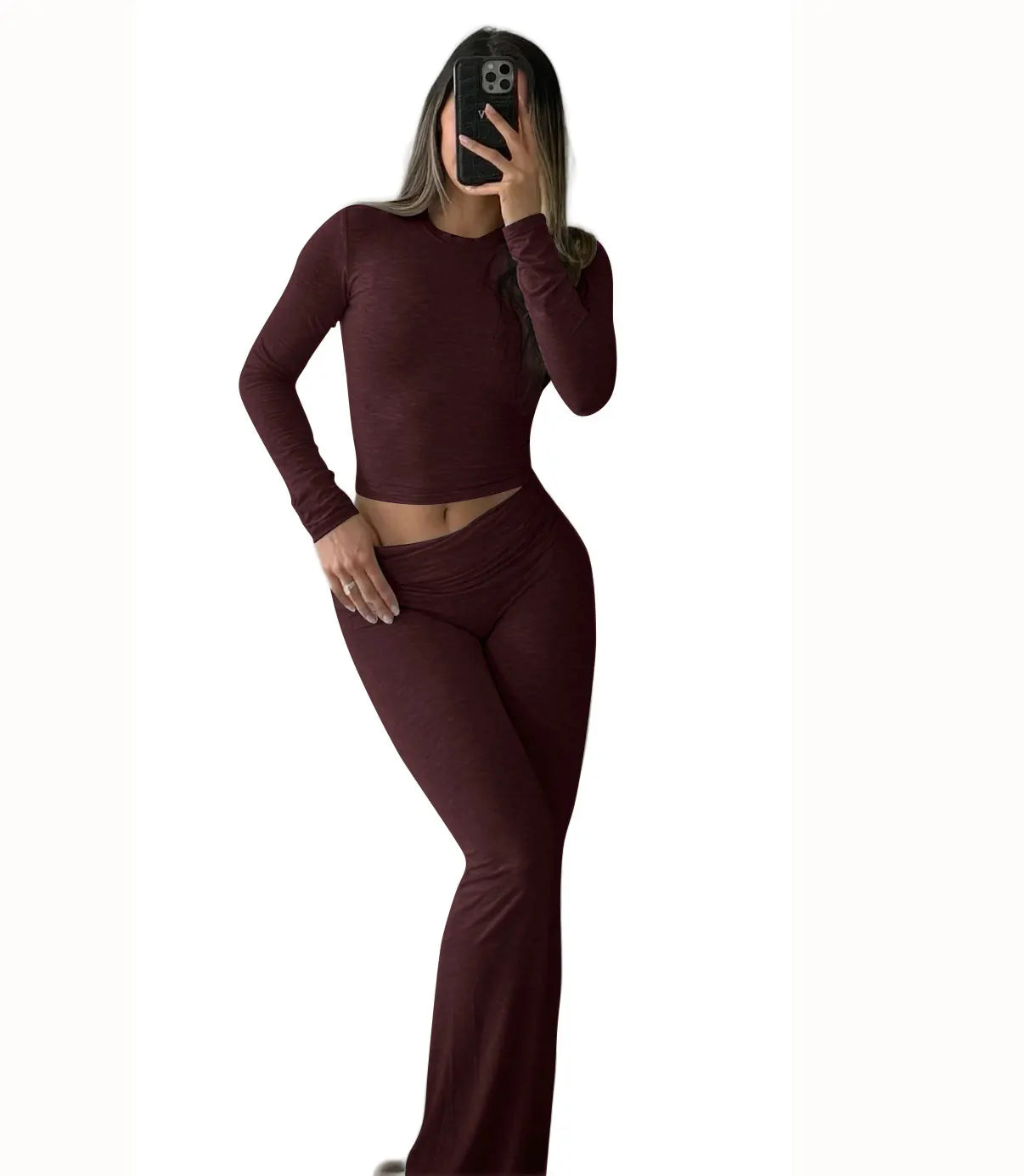Women's Yoga Two-Piece Set, Long-Sleeve, Wide-Leg Activewear Set/ Casual Home Yoga Set