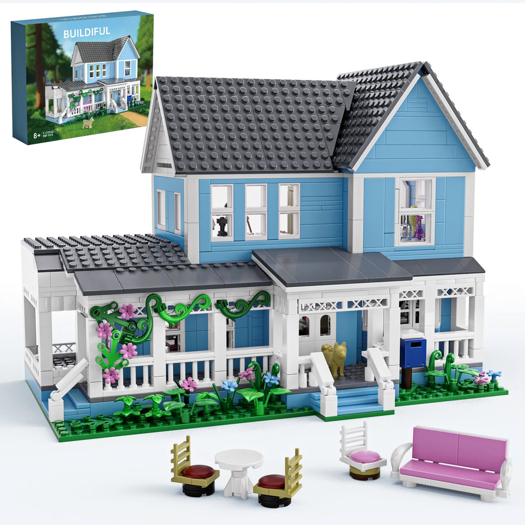 Girls House Building Blocks Sets/ Blue Palace Home Decor/ Desktop Ornament /Architecture/ Room Decoration/ Teens/ Adults Gifts