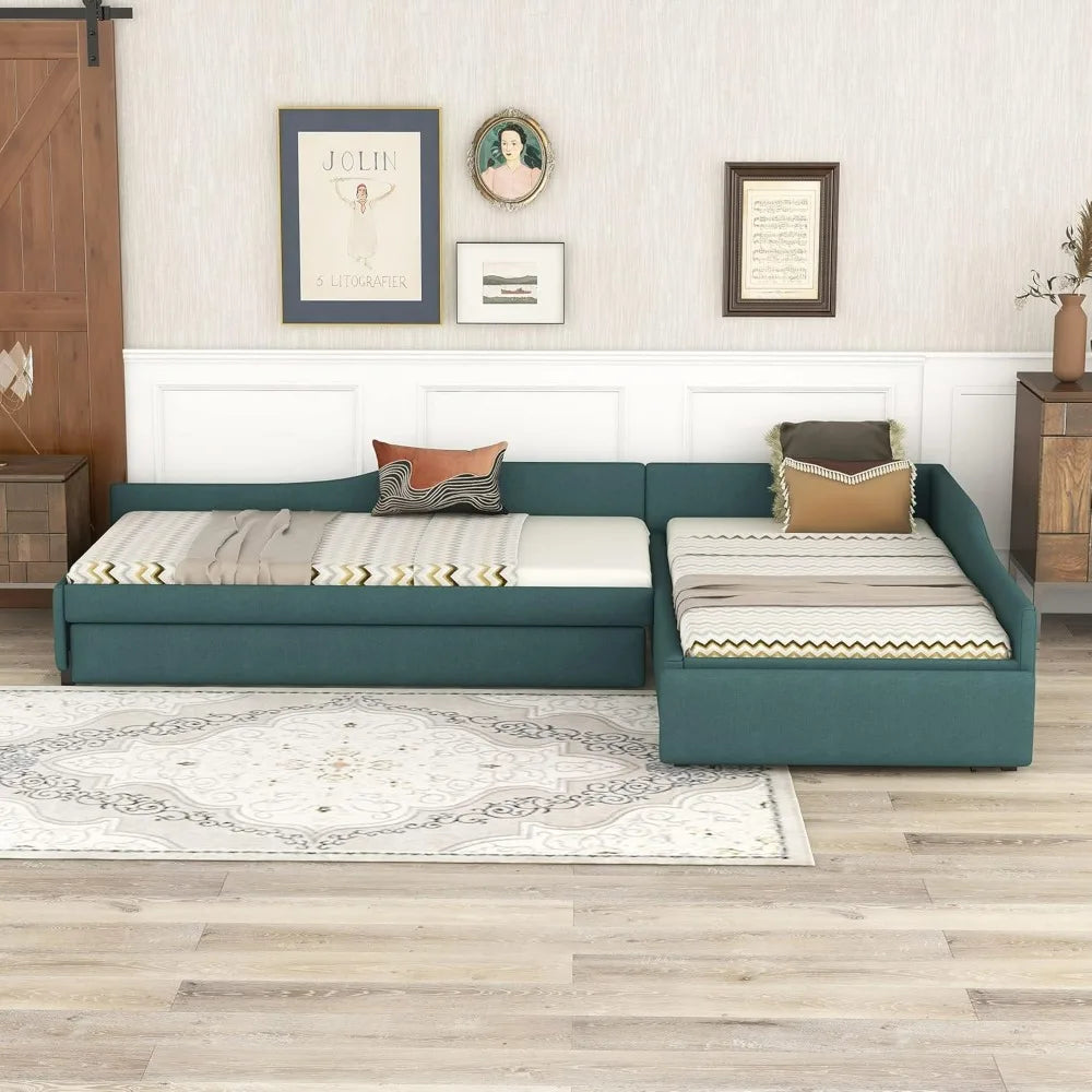 Green Twin Daybed with Upholstered Trundle and Storage for Teens