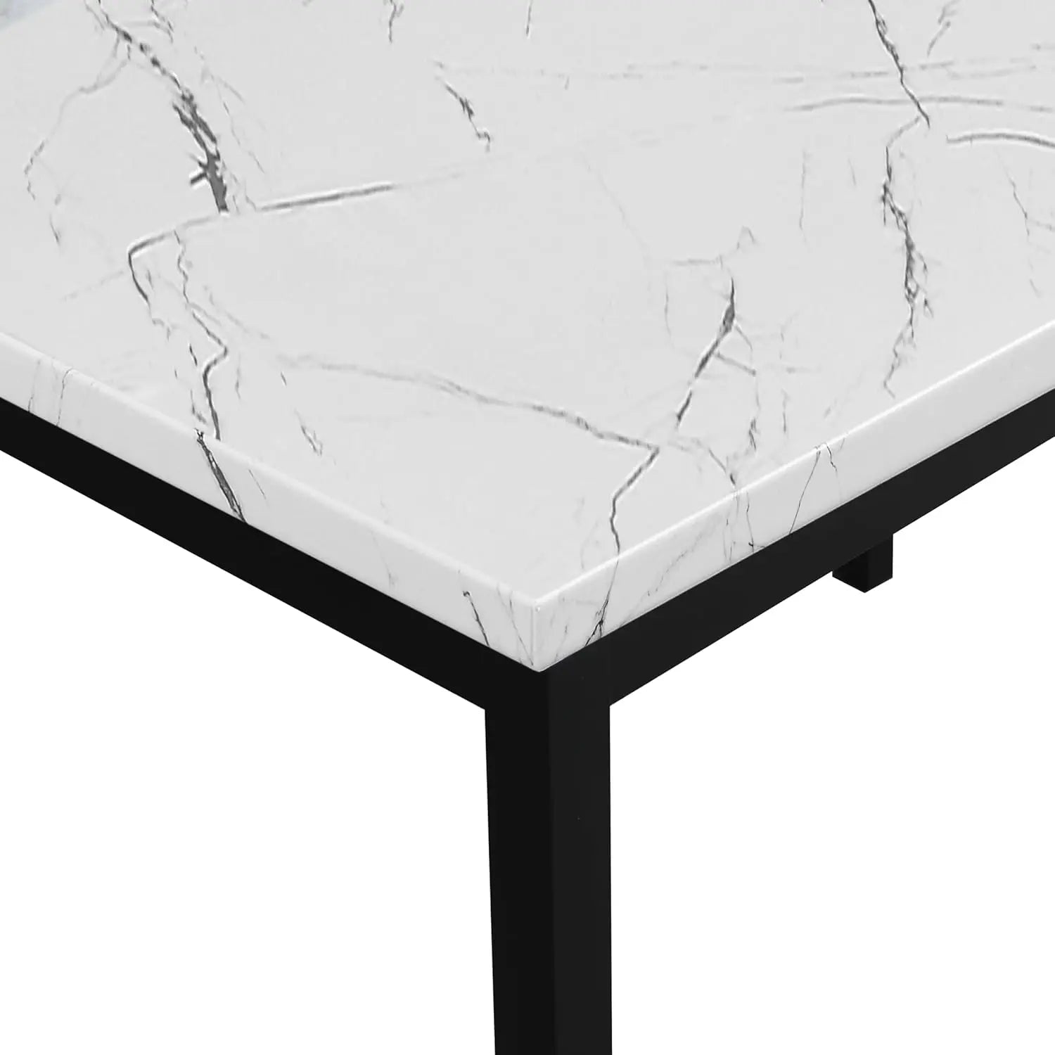 Metal Dining Table with Laminated Faux Marble Top, Off-White