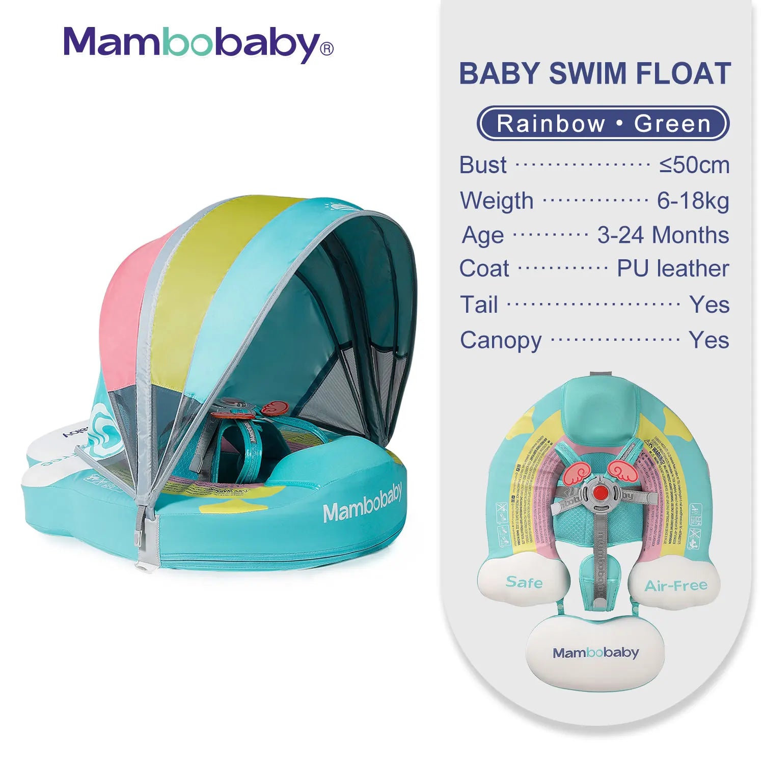 Animal Float/ Non-Inflatable Safe Solid Core Baby Swimming Buoy Water Trainer/ Infant Pool Swim Ring with Canopy