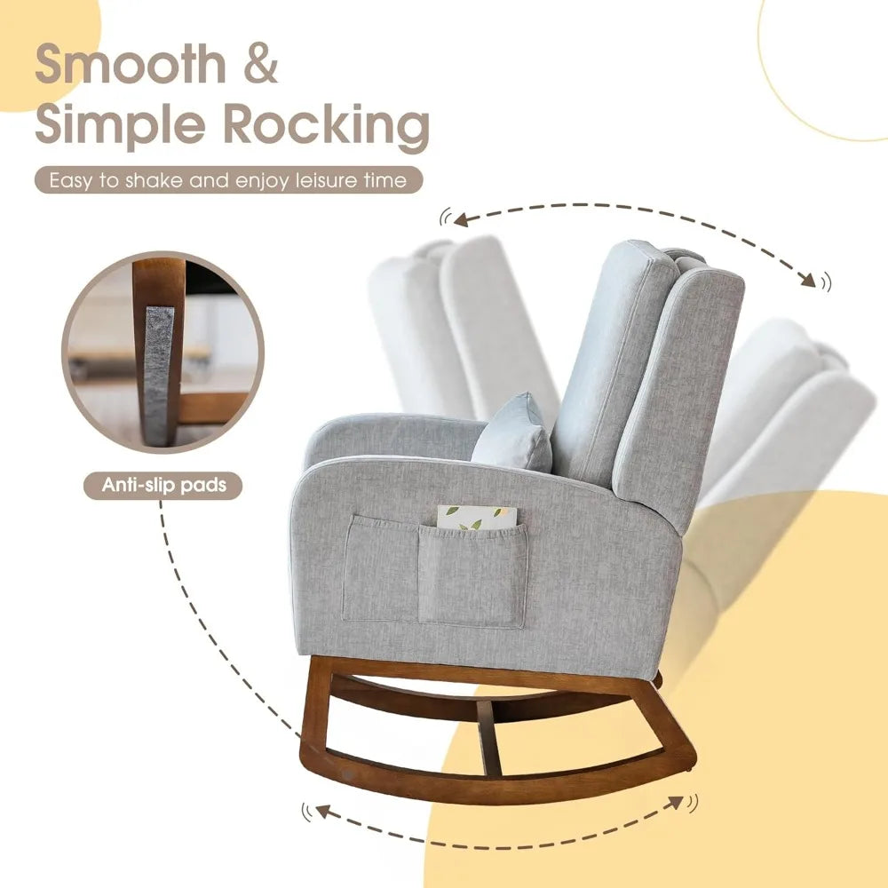 COCO DESIGN Rocking Chair Nursery Indoor with Thick Cushion, Modern Design for Living Room, Bedroom, Durable Wooden Frame