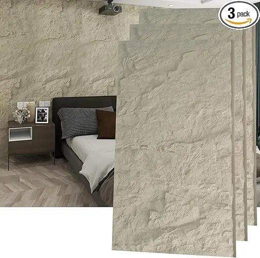 3D Faux Stone Wall Panels - 3 Pack Wainscoting for Interior Decor, Waterproof Covering, 47.24 Inch