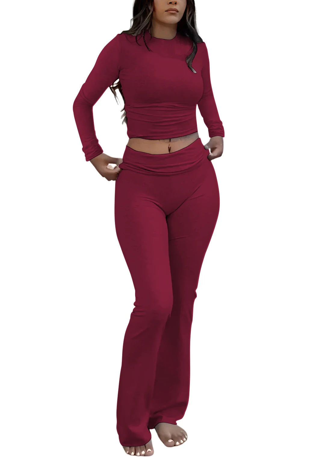 Women's Yoga Two-Piece Set, Long-Sleeve, Wide-Leg Activewear Set/ Casual Home Yoga Set