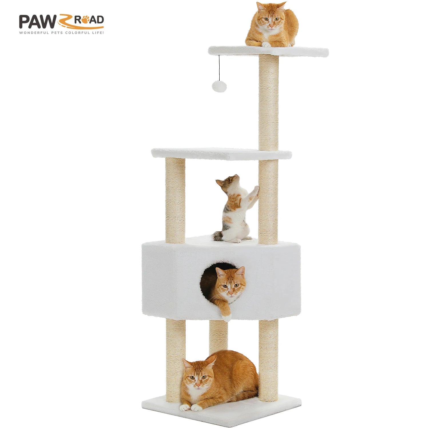 Cat Tree with Toy Cat Tower Condo for Indoor Cats/ Cat House with Padded Plush Perch Cozy Hammock and Sisal Scratching Posts
