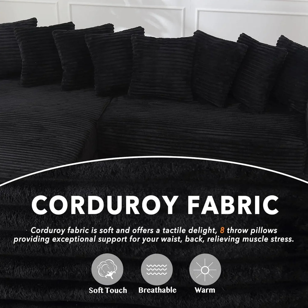 111'' Modern Sectional Sofa, L-Shaped Corduroy Couch with Left Chaise Daybed, Extra-Wide Oversized Lounge