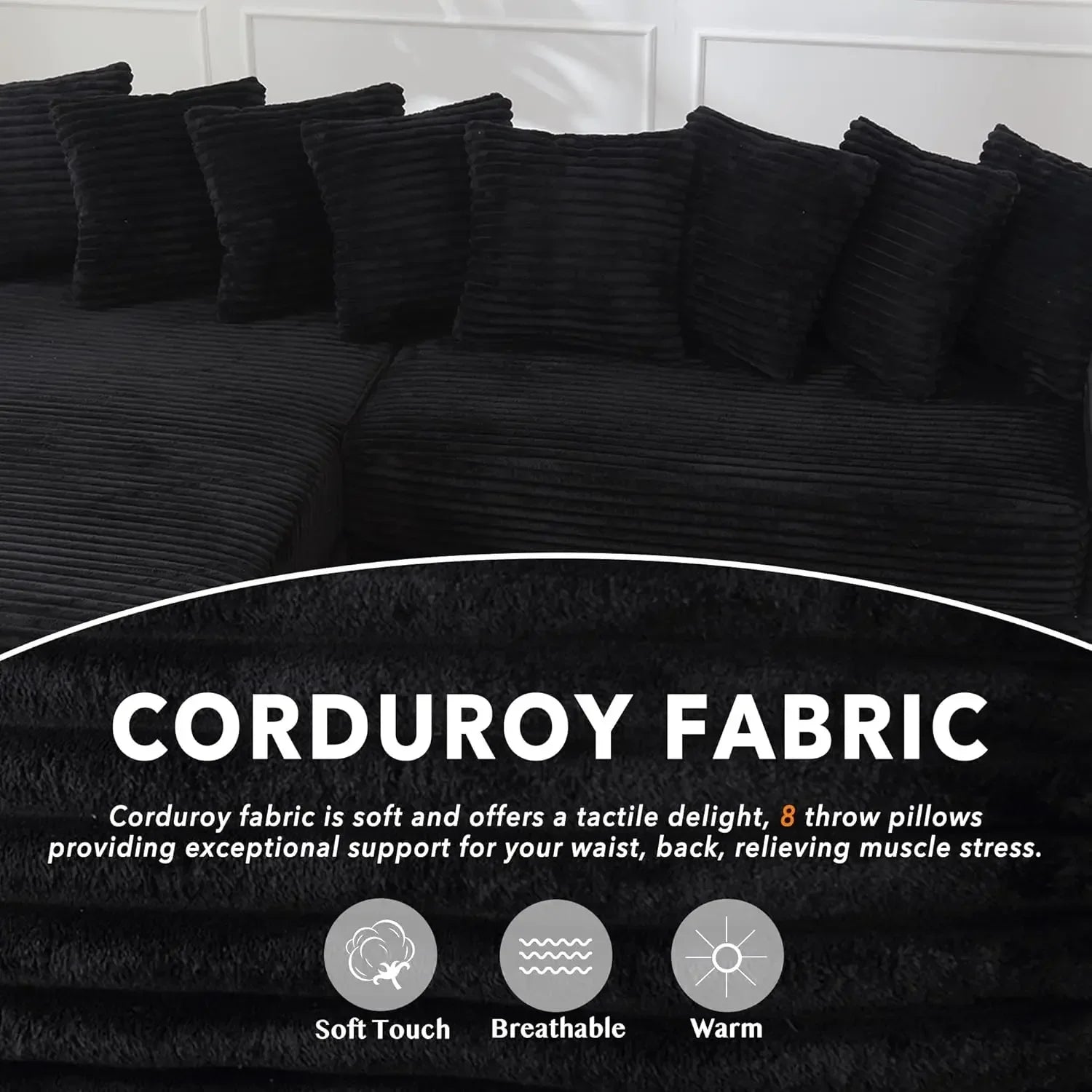 111'' Modern Sectional Sofa, L-Shaped Corduroy Couch with Left Chaise Daybed, Extra-Wide Oversized Lounge