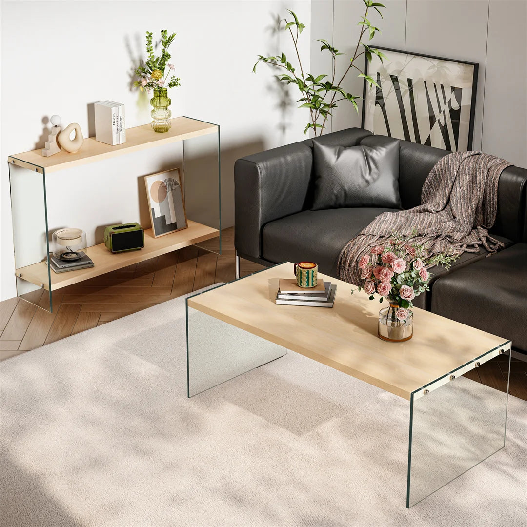 Modern Living Room Center Table 120x60cm Rectangle Wood Tabletop, Coffee Table, Tea Table with Tempered Glass Stand