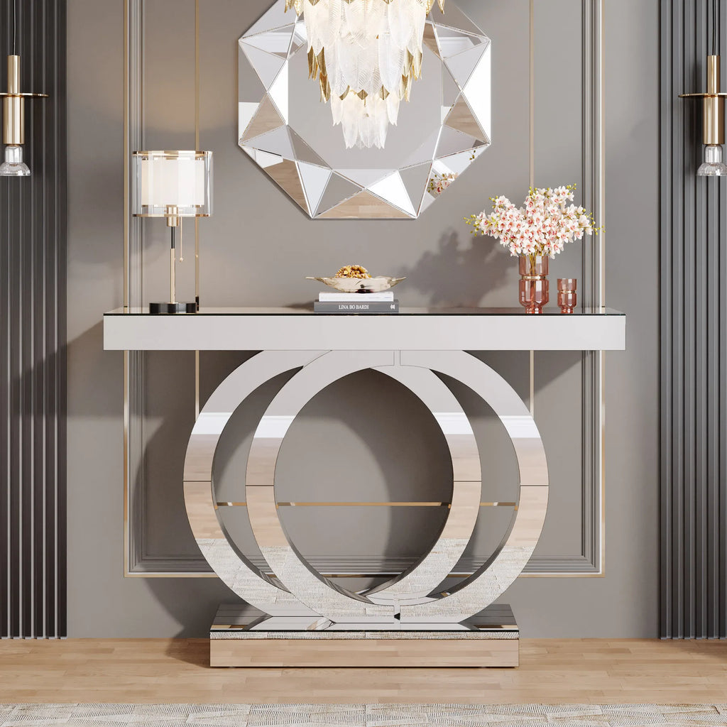 43.3-Inch (110cm) Mirrored Console, Entryway Table with Thickened Mirror Finish Tabletop