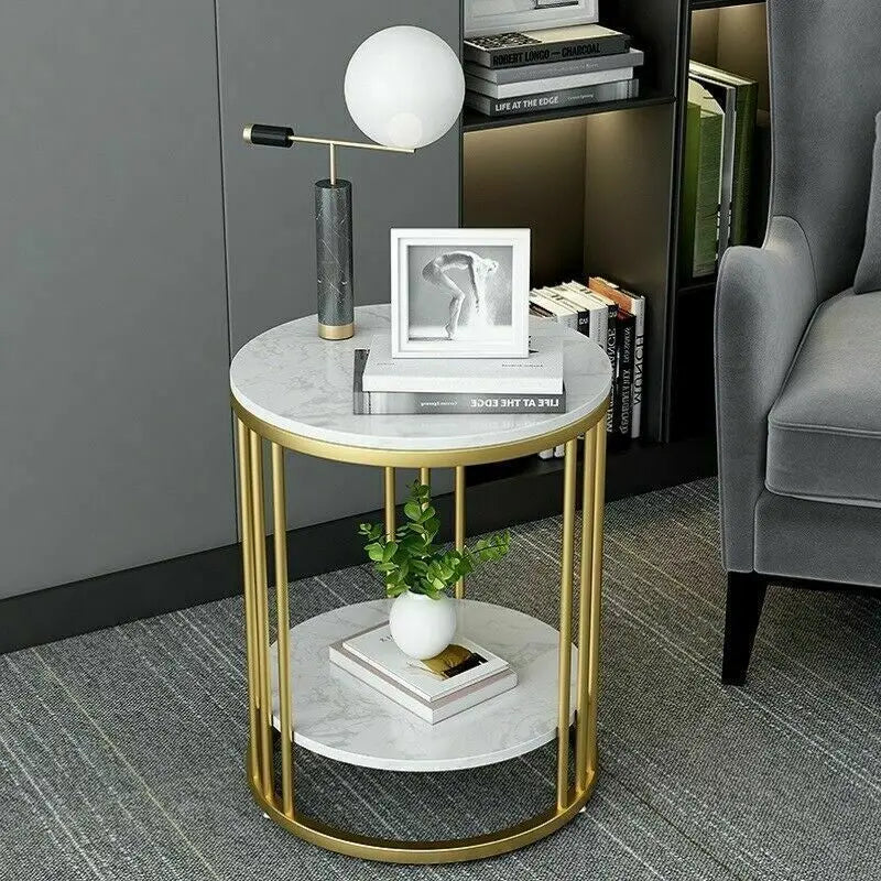 2-Tier White Marble Side Table , Coffee Table, Nightstand, Jewelry Storage