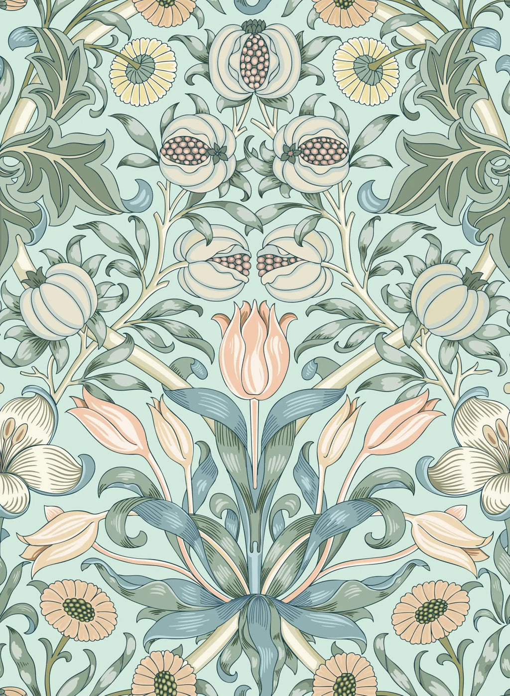 JIFFDIFF 44*1016CM Green Pomegranate Flower Peel and Stick Removable Self Adhesive Waterproof Wallpaper for Girls Living Room Bedroom Bathroom Home Decoration