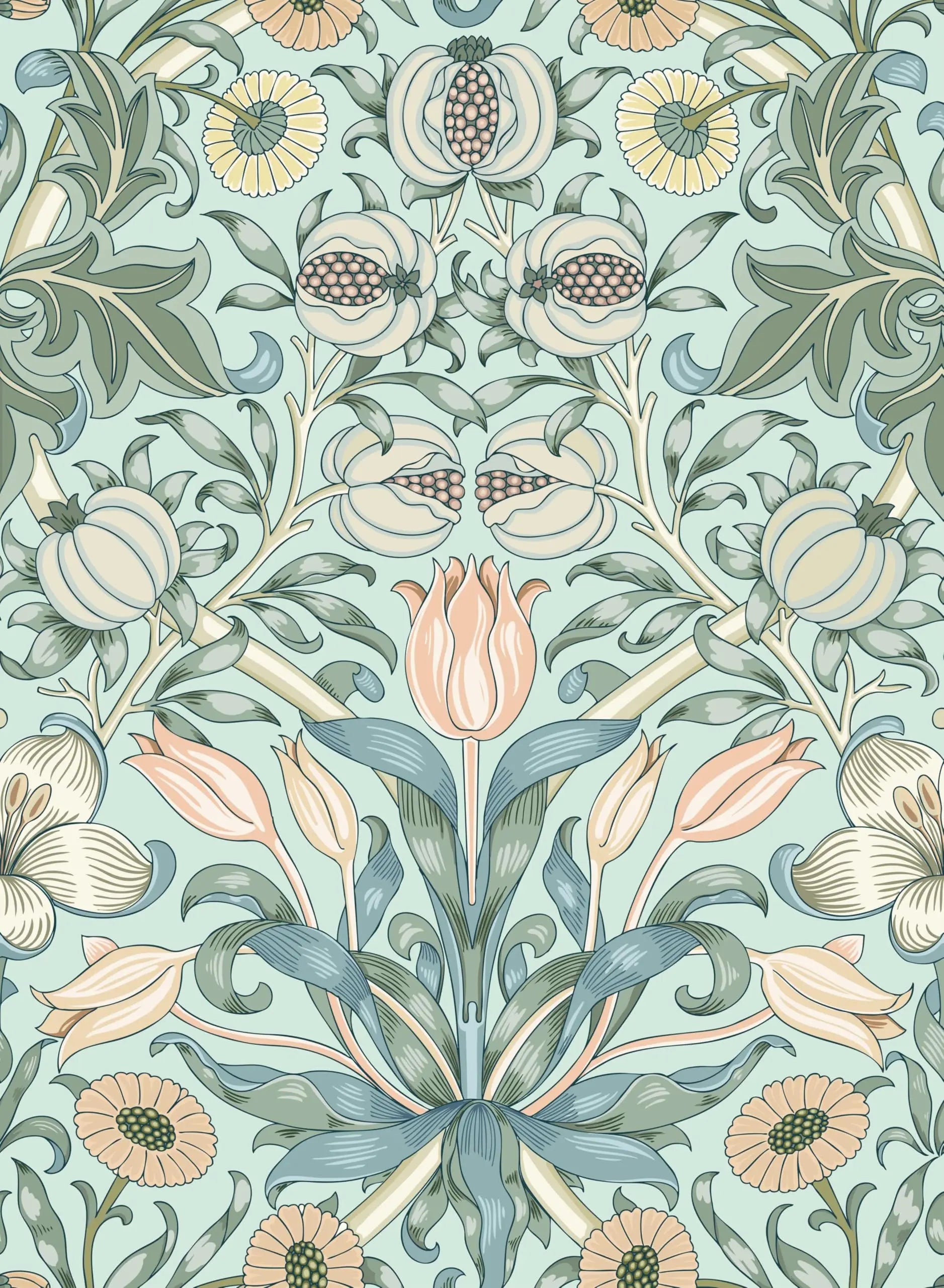 JIFFDIFF 44*1016CM Green Pomegranate Flower Peel and Stick Removable Self Adhesive Waterproof Wallpaper for Girls Living Room Bedroom Bathroom Home Decoration