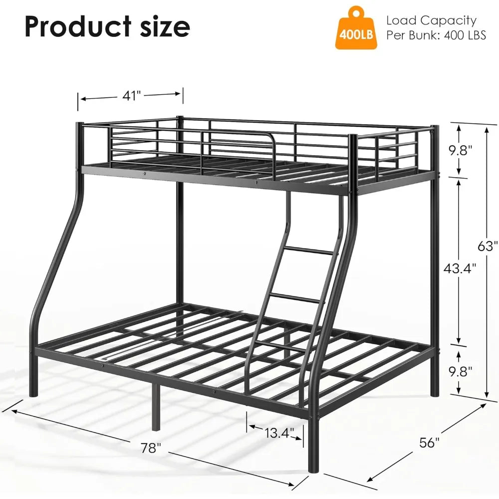 Metal Twin over 
Full Bunk Bed Set with 6-inch mattresses, sturdy frame for kids and adults