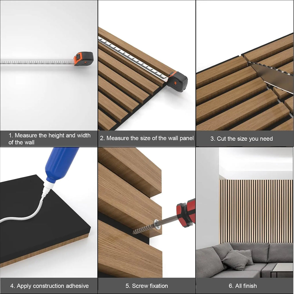 Wood Panels for Wall and Ceiling - 108 x 11 Inch Wood Slat Acoustic Panels 4 PCS - Modern Sound Absorbing Wall Panels