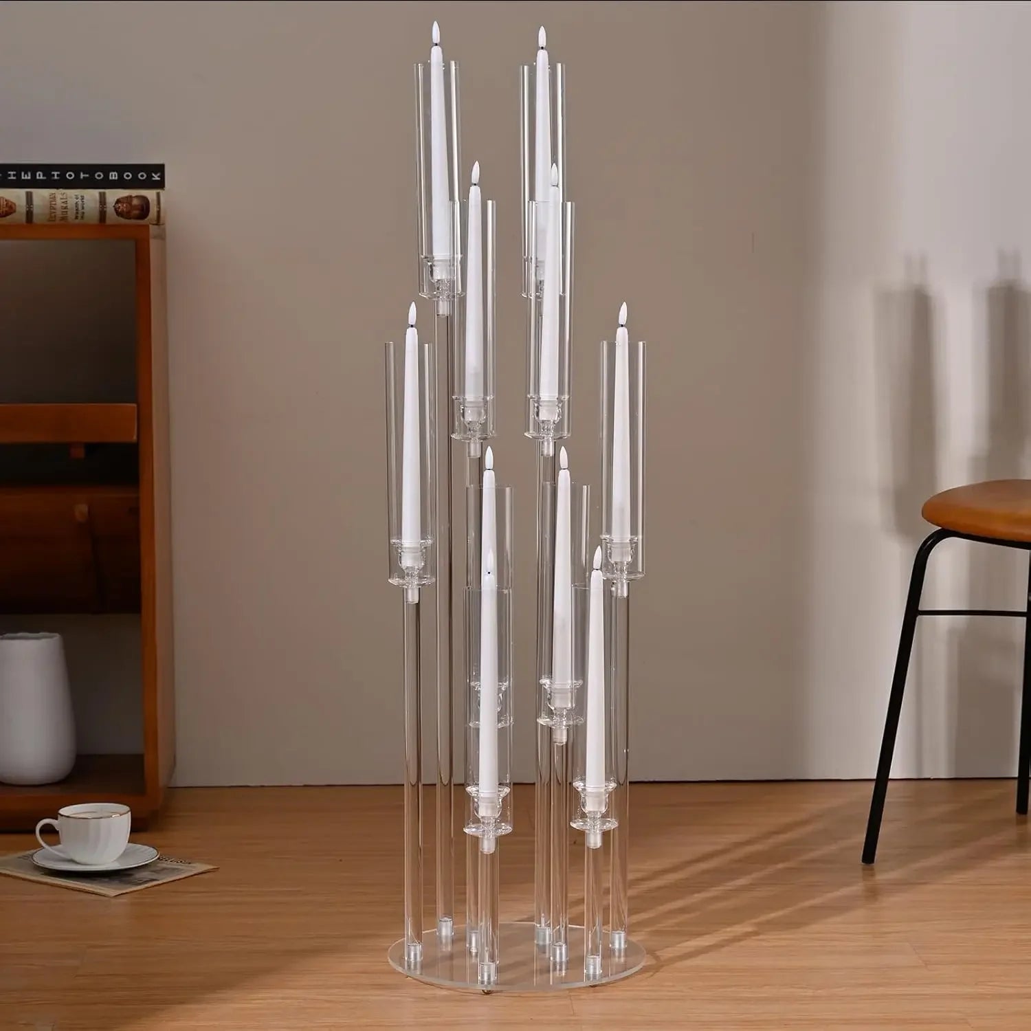 10Pcs Acrylic Candelabra 10 Arm Clear Candle Holder Wedding Table Centerpiece/ Home Decoration